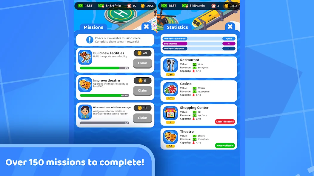 Idle Cruise Ship Simulator (Айдл Круиз Шип Симулятор) [МОД Все открыто] APK Android Screenshot 5