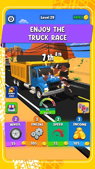Idle Truck Racing : Cybertruck (Айдл Трак Рейсинг) [МОД Premium] APK Android Screenshot 1