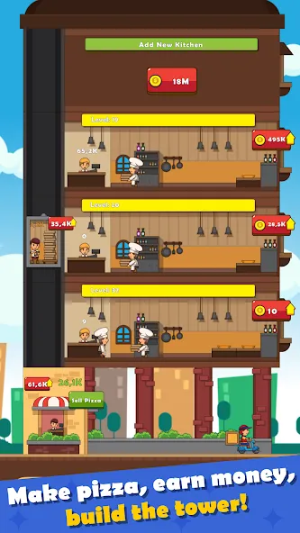 Pizza Tower: Idle Tycoon (Пицца Тауэр) [МОД Все открыто] APK Android Screenshot 2