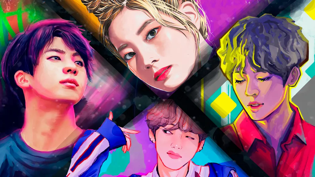 Kpop Paint by Numbers BT21 [МОД Бесконечные монеты] APK Android Screenshot 2