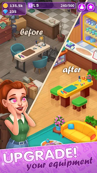 Beauty Tycoon: Hair Salon Game (Бьюти Тайкун) [МОД Меню] APK Android Screenshot 5