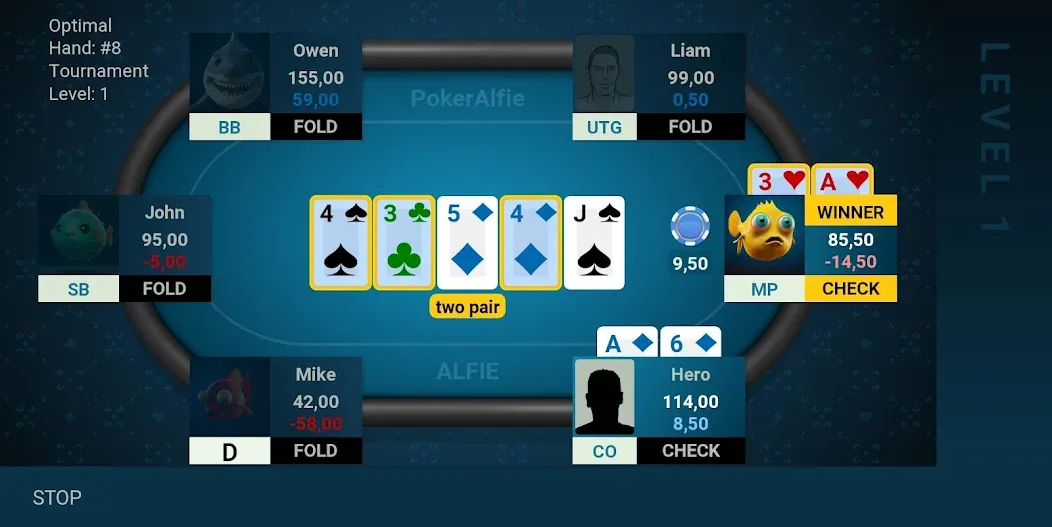Offline Poker AI - PokerAlfie (Оффлайн Покер ИИ) [МОД Mega Pack] APK Android Screenshot 2