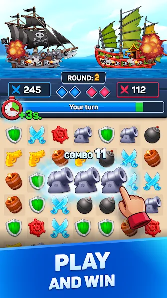 Pirates & Puzzles：Ship Battles [МОД Бесконечные монеты] APK Android Screenshot 1
