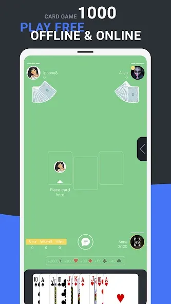 1000 (Thousand) Card game (тысяча) [МОД Бесконечные монеты] APK Android Screenshot 1