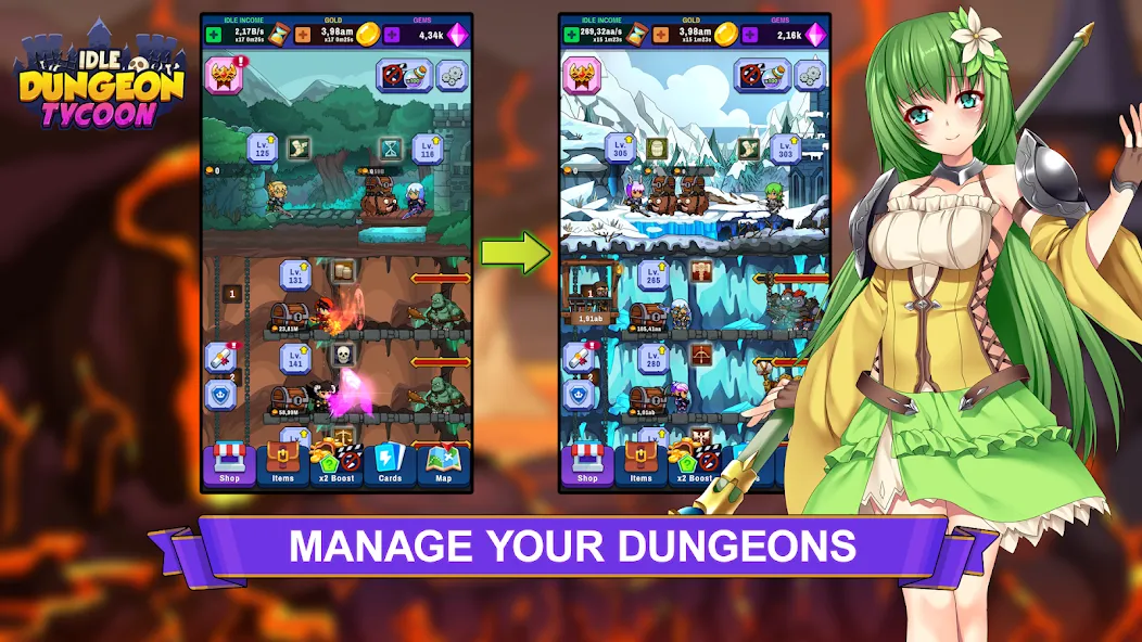 Idle Dungeon Tycoon (Айдл Данжен Тайкун) [МОД Много денег] APK Android Screenshot 1