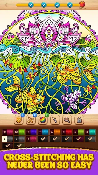 Cross Stitch Coloring Mandala (Кроссстиль раскрашивание мандала) [МОД Mega Pack] APK Android Screenshot 2