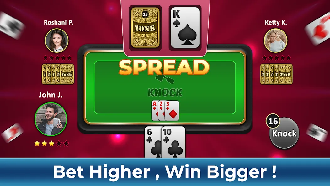 Tonk Rummy Card Game (Тонк Рамми карточная игра) [МОД Mega Pack] APK Android Screenshot 2