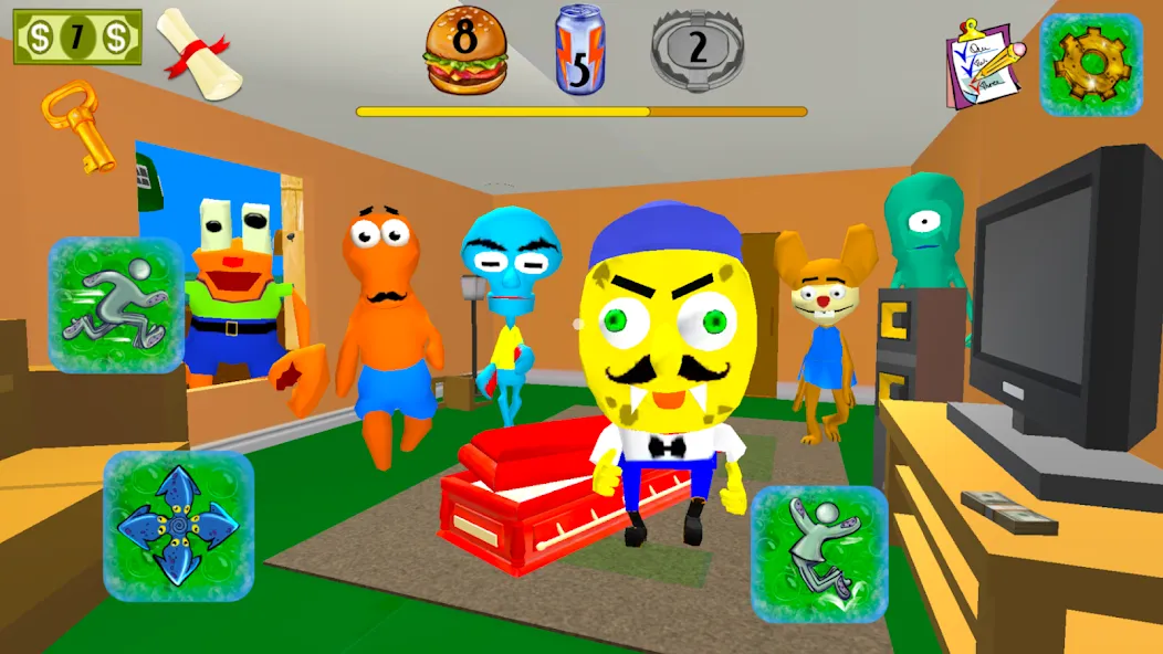 Sponge Neighbor Escape 3D (Спонж Сосед Побег 3D) [МОД Много денег] APK Android Screenshot 4