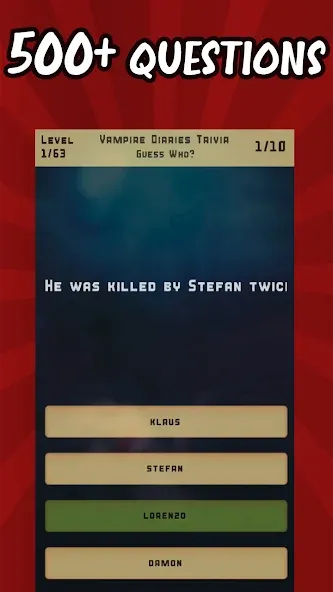 Vampire Diaries Quiz Trivia (Вампирские дневники викторина виктрия) [МОД Все открыто] APK Android Screenshot 1