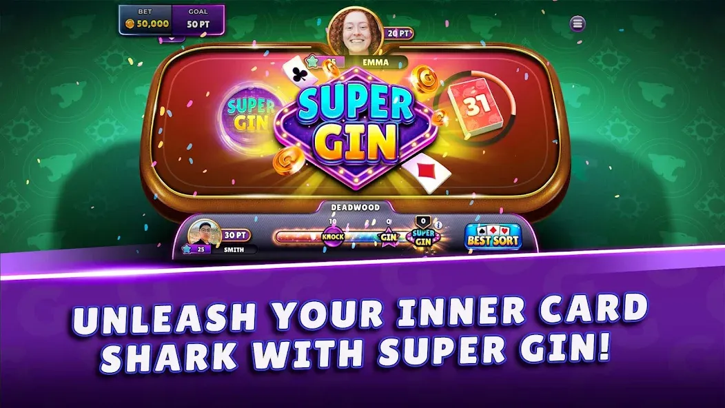 Gin Rummy Super - Card Game (Джин Рамми Супер) [МОД Много денег] APK Android Screenshot 1