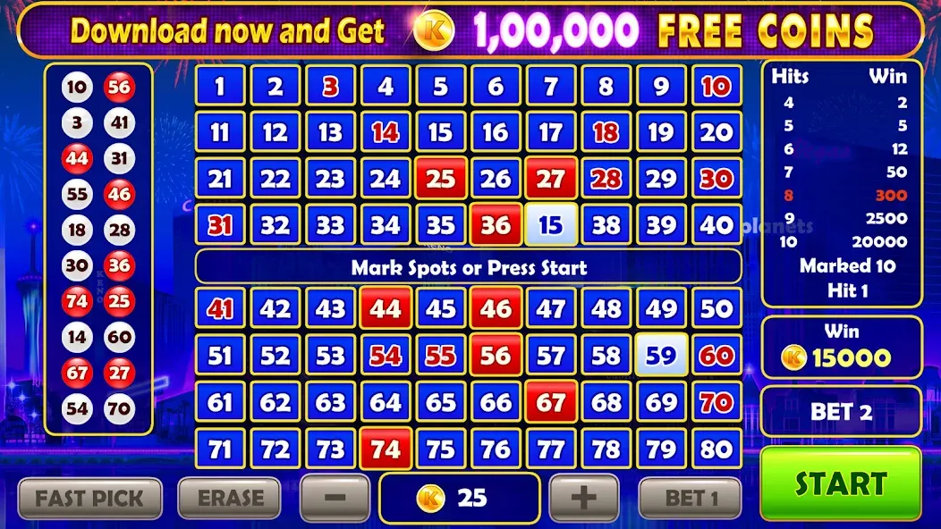 Keno Prime - Super 3X Payout (Кено Приме) [МОД Бесконечные монеты] APK Android Screenshot 1