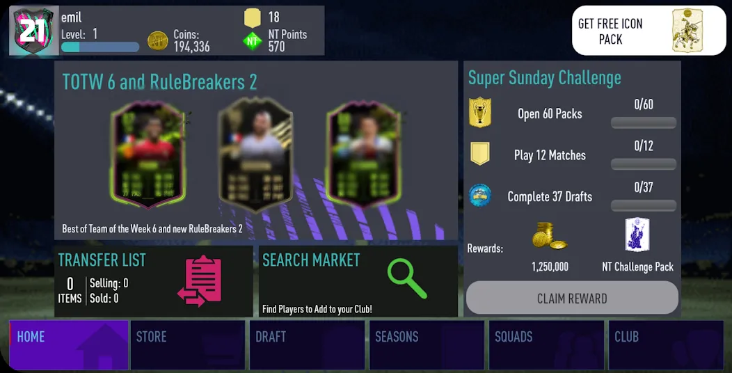 NT 21 Draft + Pack Opener [МОД Mega Pack] APK Android Screenshot 4