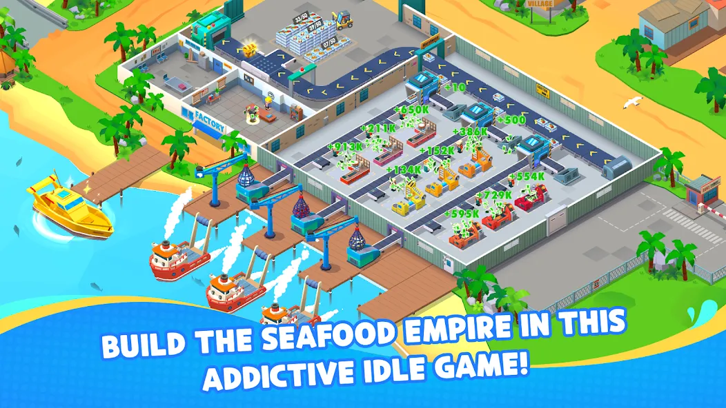 Seafood Inc - Tycoon, Idle (Айдл Сифуд Инк) [МОД Бесконечные монеты] APK Android Screenshot 1