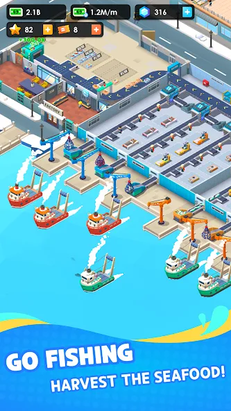 Seafood Inc - Tycoon, Idle (Айдл Сифуд Инк) [МОД Бесконечные монеты] APK Android Screenshot 2